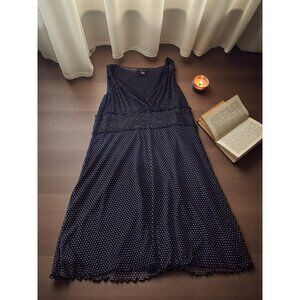 BCBGMaxAzria Black Polka Dot Dress – Mesh Sleeveless Midi M – Lined, Flowy